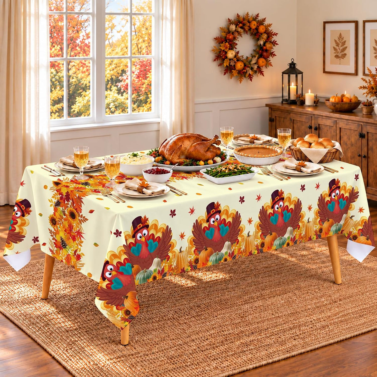 Gatherfun Football Party Decorations Disposable Tablecloth Plastic - Fall Turkey - image 3