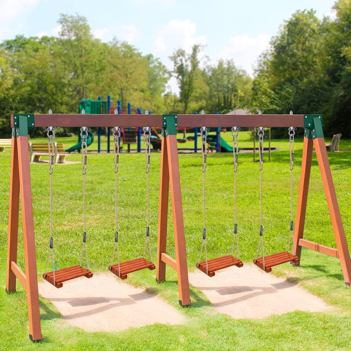 BeneLabel green A-frame middle swing set bracket made of powder coated steel - view 14