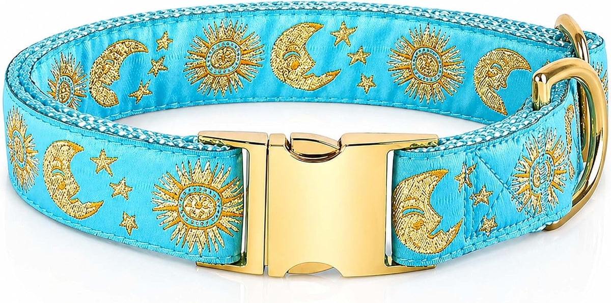 Cat Collar with Bell for Kittens & Cats, Moon & Stars Design – Essentials for Cats - Ocean Blue Collar / Small (Pack of 1)