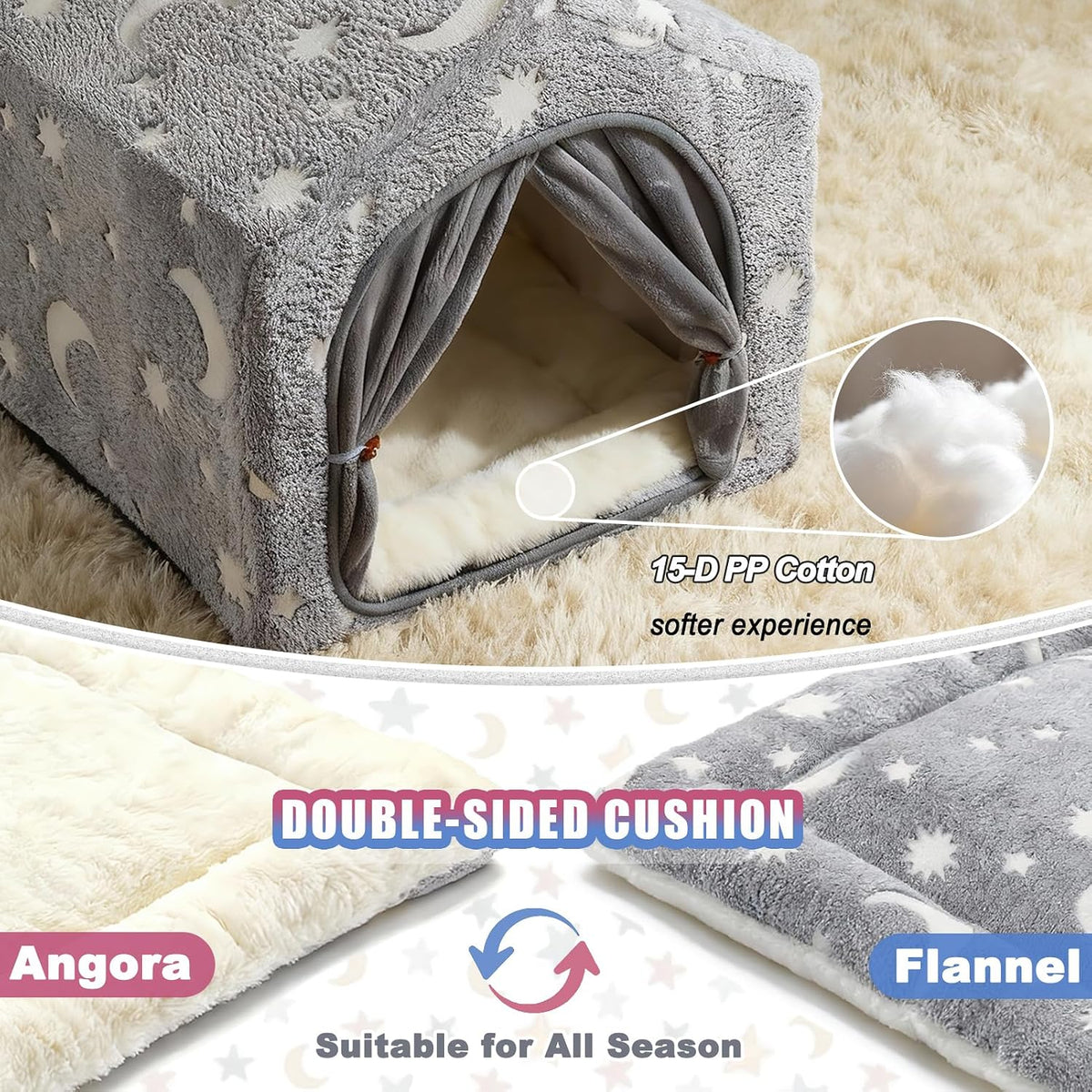 Indoor Dog House, Soft Warm Glow Dog Cave for Medium & Large Dogs – Essentials for Dogs - M (18"×18"×18") / Grey - image 3