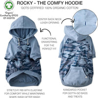 Rocky – The Orginal Lightweight Hooded TEE 100% Organic Cotton Dog Hoodie Pet Coat Sweater for Small, Medium, Large Dogs, Navy Half Camo, X-Small