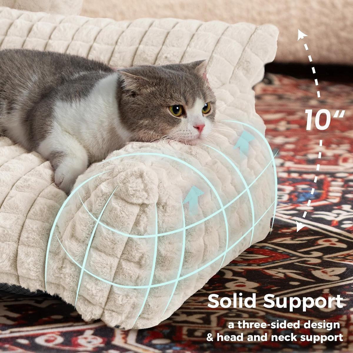 Cat Couch Bed with Fluffy Faux Rabbit Fur for Indoor Cats - Off White / Small: 24"L x 18"W x 10"Th - image 2
