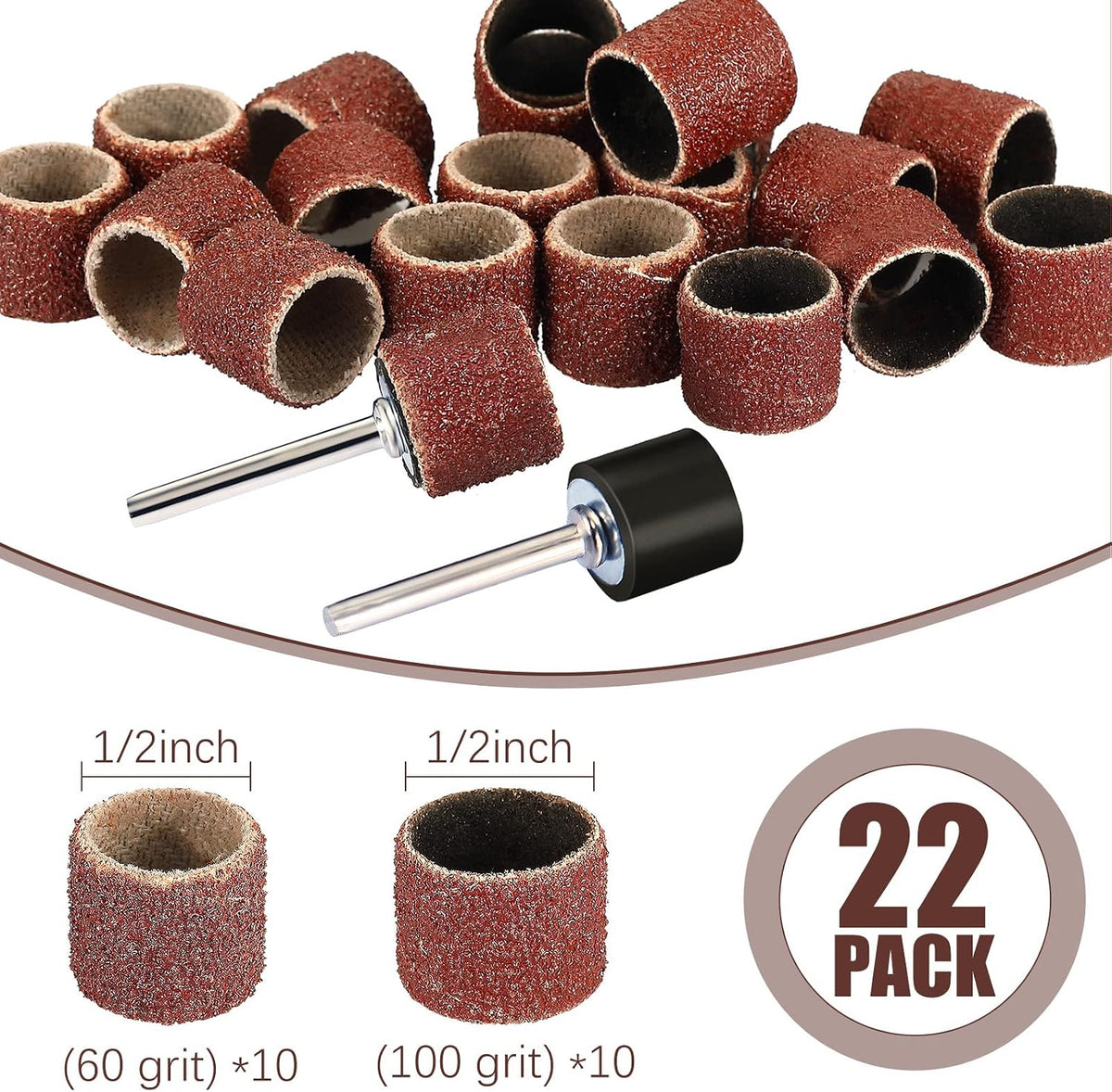 22-piece dog nail grinder replacement kit with sanding bands and black drums - view 2