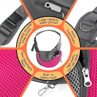 YUDODO Pet Sling Carrier for Small Dogs & Cats – Hands-Free Puppy Carrier with Safety Hook, Large Zipper Pocket, Soft Breathable Mesh, Adjustable Strap & Reflective Strip (Pink 1.0 S)