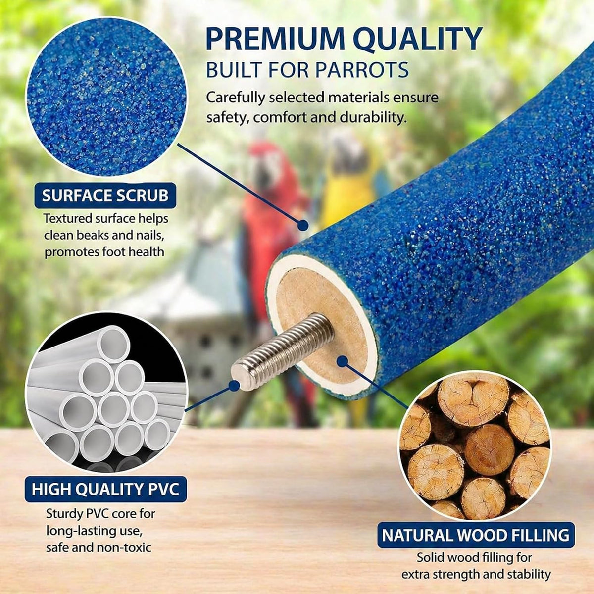 U-Shaped Large Parrot Perch, Quartz Bird Perch for Cage – Essentials for Birds - Large / Blue - image 4