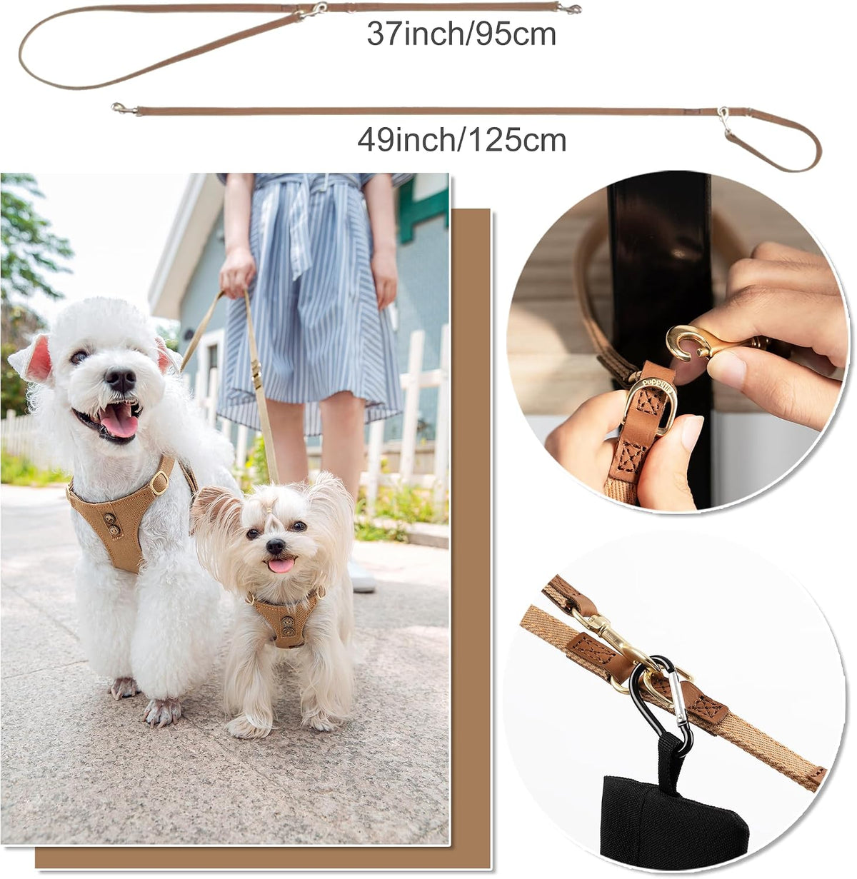 Puppytie XS Dog Harness and Leash Set, Denim Brown, XS – Essentials for Dogs - Pocket-Brown / XS(4.5-11lb) - image 4