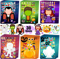 60 Packs Halloween Stickers Pumpkin Decorating Kit - 30pcs Halloween Sticker
