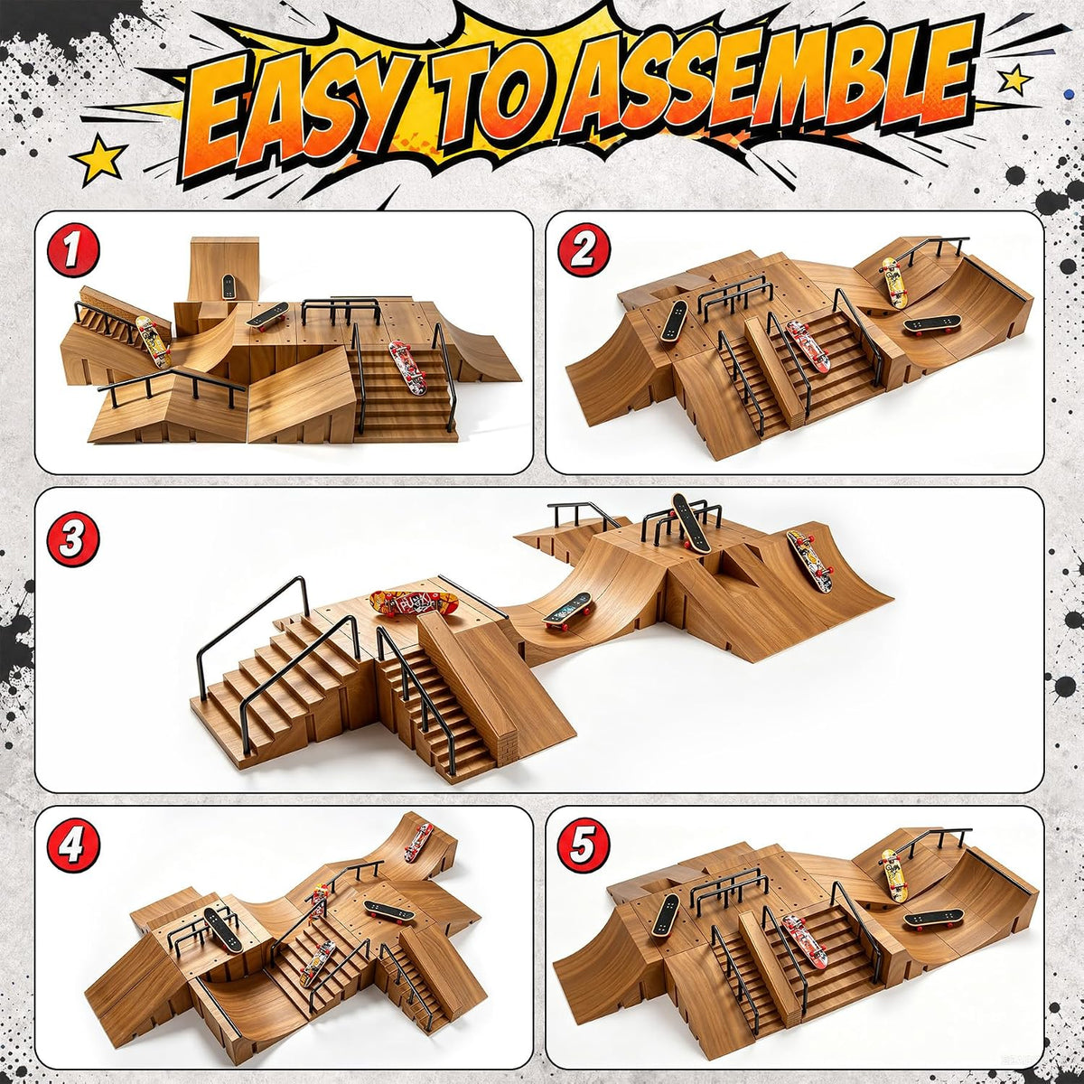 CS COSDDI 14in1 Finger Skateboard Park Set for Kids 8 Skateboards - Dark Brown - image 4