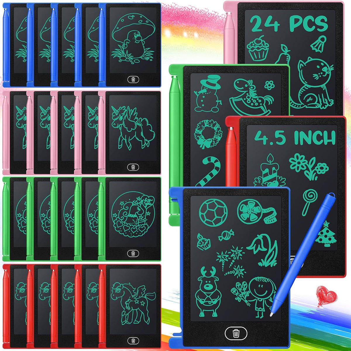 Zhehao 24 Pack 4.5" LCD Writing Tablet for Kids - Vibrant Colors / Classic