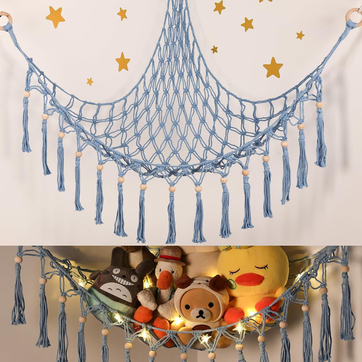 Stuffed Animal Toy Storage Hammock with LED Light - Blue / L (39.5"*39.5"*48")