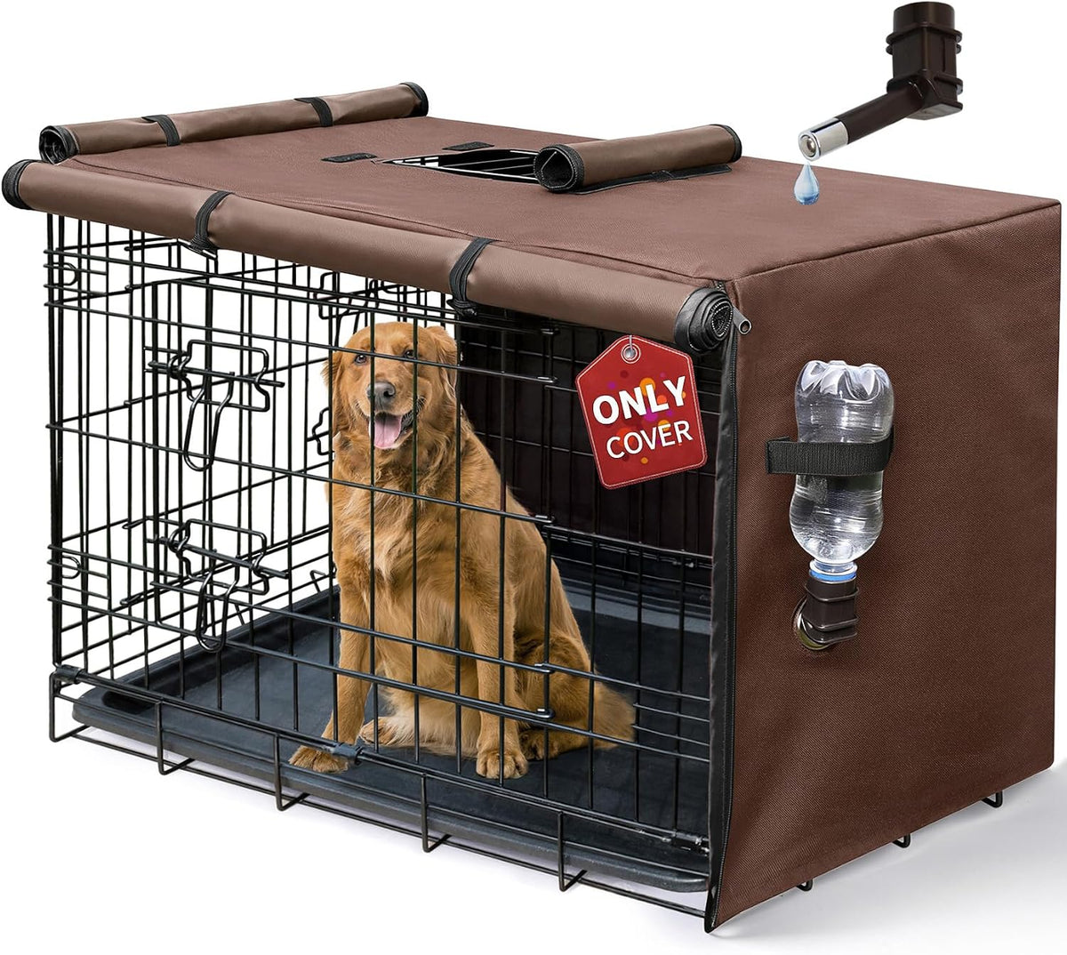 DONORO Dog Crate Cover 24 Inch Waterproof Pet Kennel Cover 600D Heavy - 36.0"L x 23.0"W x 25.0"H / Brown
