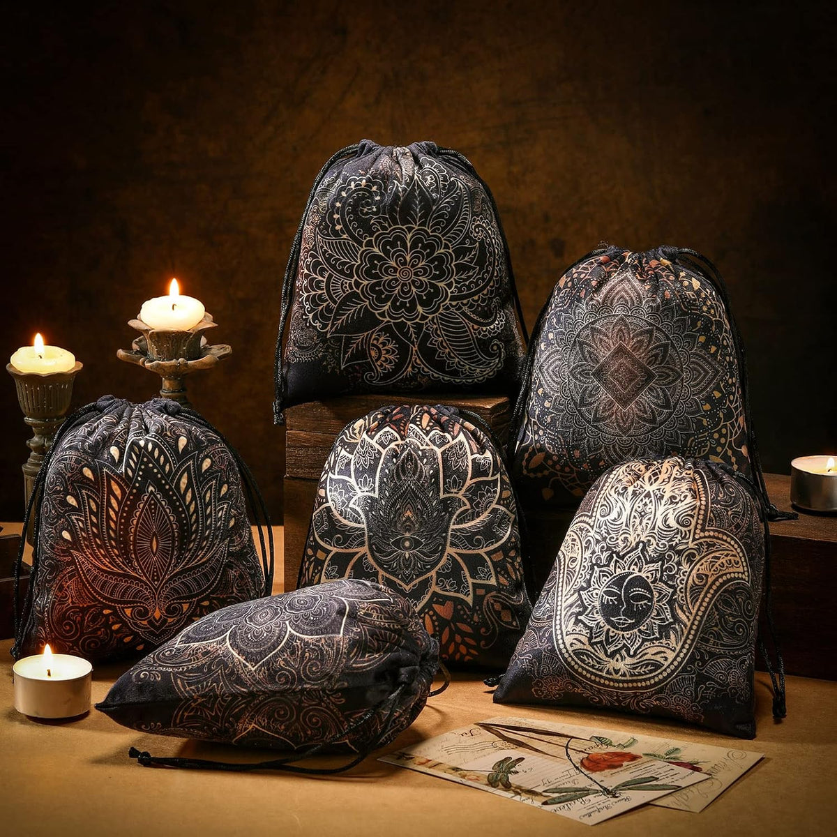 Shappy 6 Pcs Velvet Drawstring Pouches for Tarot Cards Dice - Stylish Style - image 4