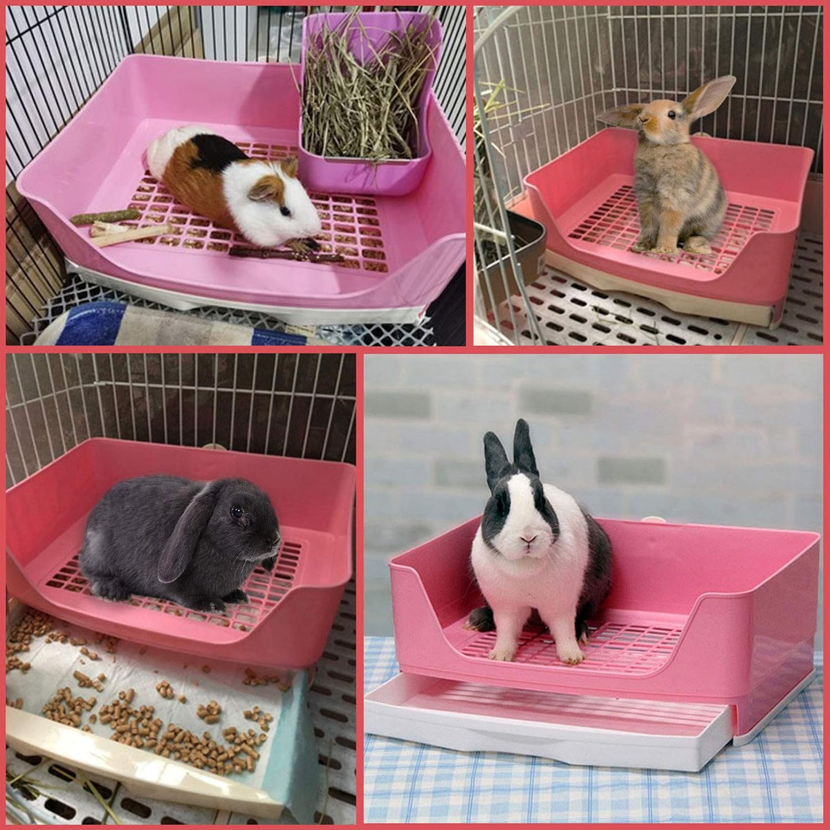 PINVNBY Plastic Rabbit Litter Box with Drawer - Pink - image 2
