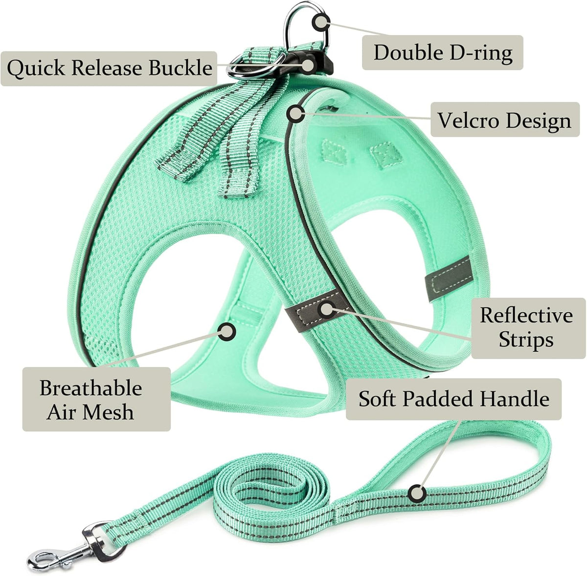 Dog Harness with Leash Set, Step-in Adjustable Puppy Pet Vest - Green / M(Chest:16"-18") - image 2