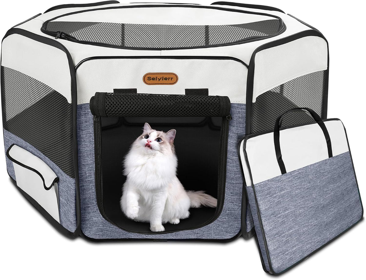 Dog Playpen, Portable Pet Play Pen Foldable Carrying Case - Blue / 1 / Large