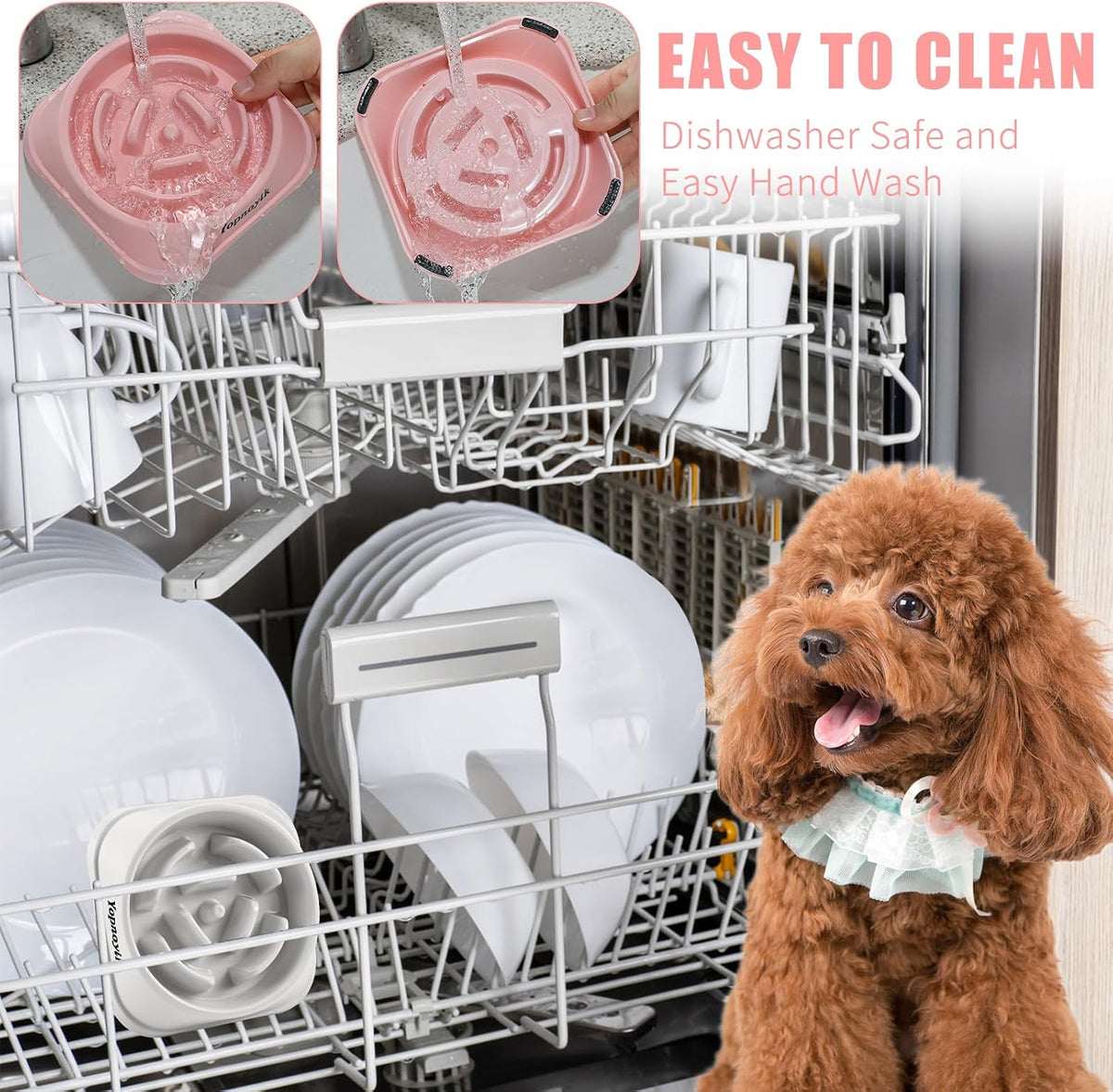 2 Pack Slow Feeder Dog Bowls for Medium Dogs & Cats – Essentials for Dogs - Small / Pink and Grey - image 4