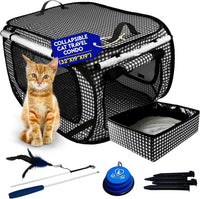 Extra Large Cat Carrier for Travel, Blue Checkers - Black