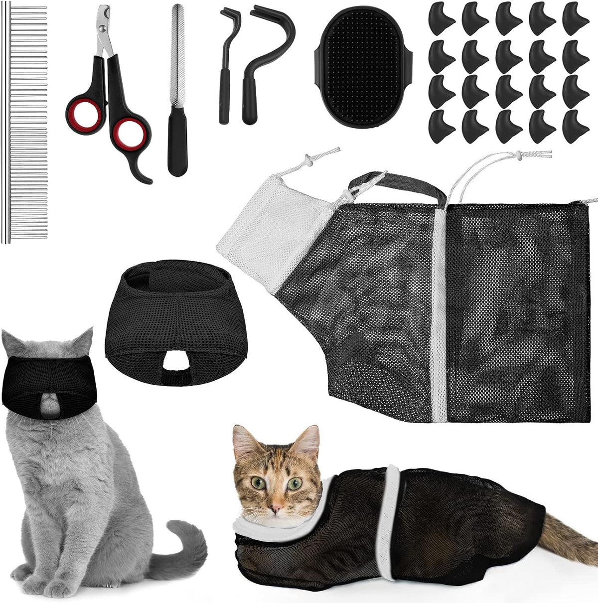 9 Pcs Cat Bathing Bag Set Cat Shower Bag - Black