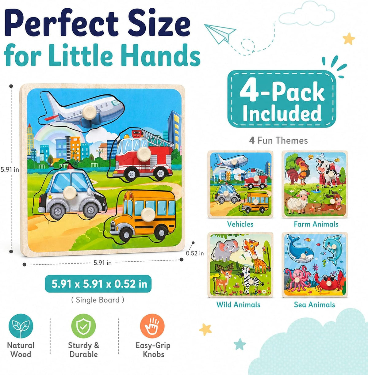Wooden Peg Puzzles for Toddlers 1-3 - Style D - image 3