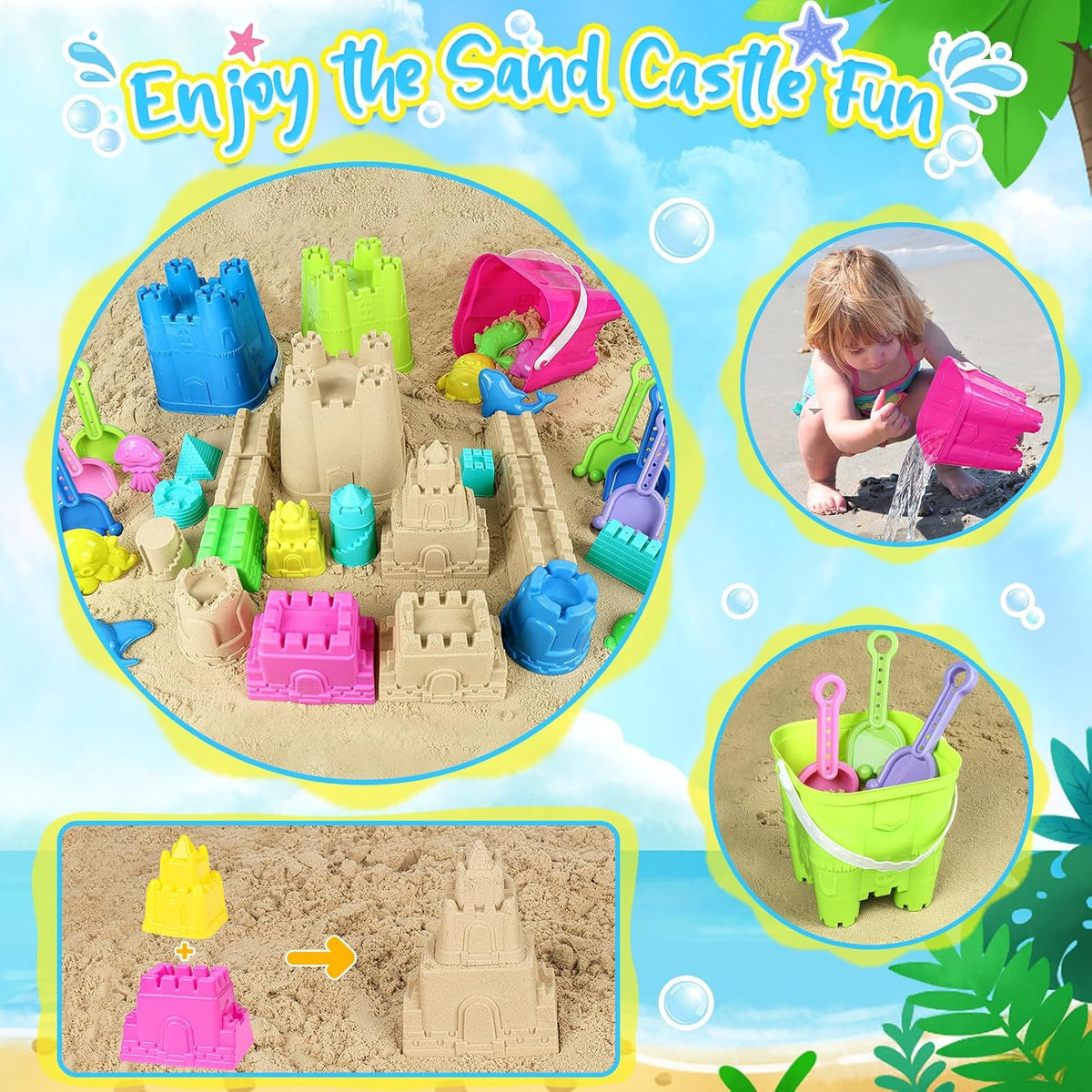 KUBUSFLY Beach Toys with 3 Castle Buckets - image 4