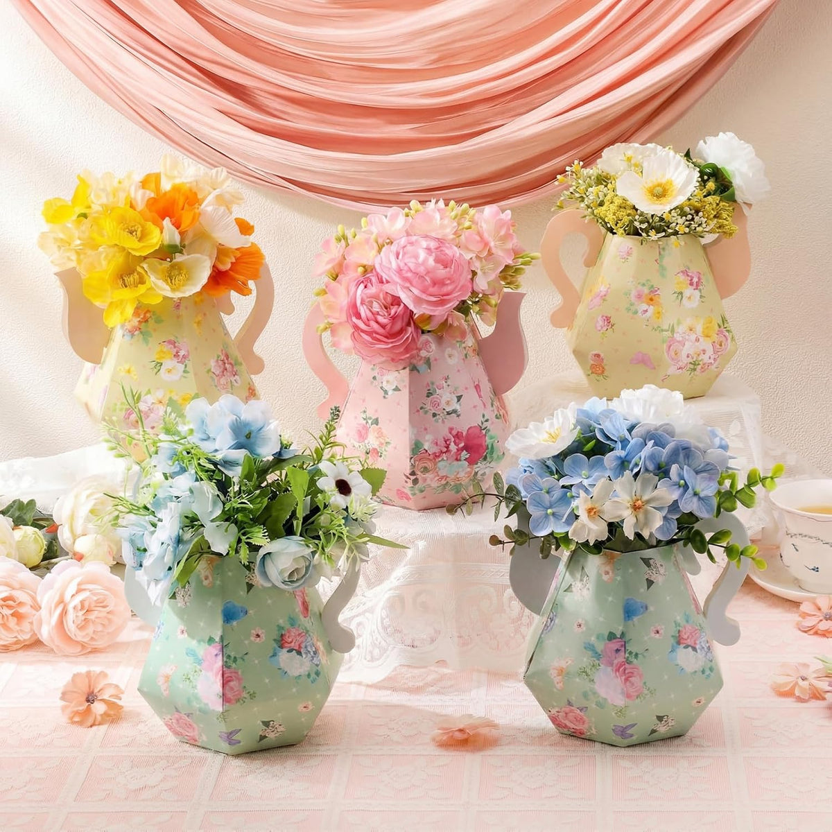 Fulmoon 6 Pcs Tea Party Decoration Flower Box Table Teapot - 6 / Fresh