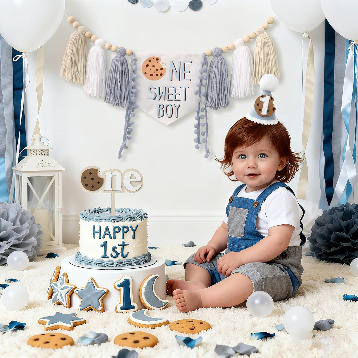 DCJHFJ First Birthday Decorations for Boy Highchair Banner One - Blue Brown White - image 3