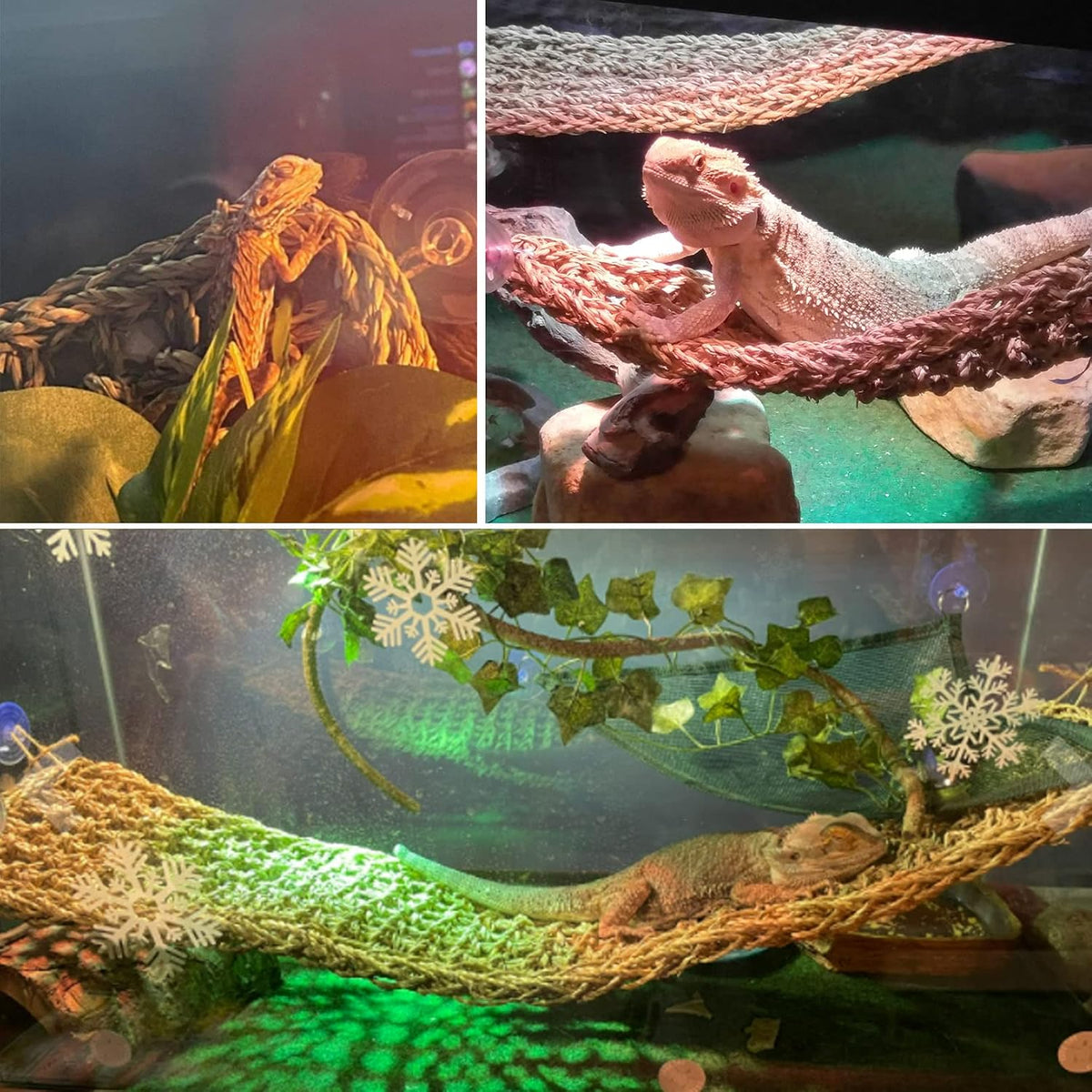 Bearded Dragon Hammock,Lizard Lounger Reptile Tank Hanging Plants Climbing Jungle Vines Flexible - Type：M-Rectangular hammock - image 2