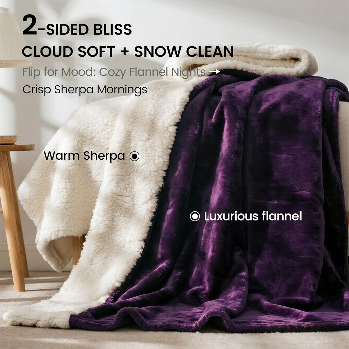 Waterproof Blanket for Bed Couch, Sherpa Fleece Throw, 50x60 – Essentials for Dogs - 50x60 inches / Dark Purple - image 3