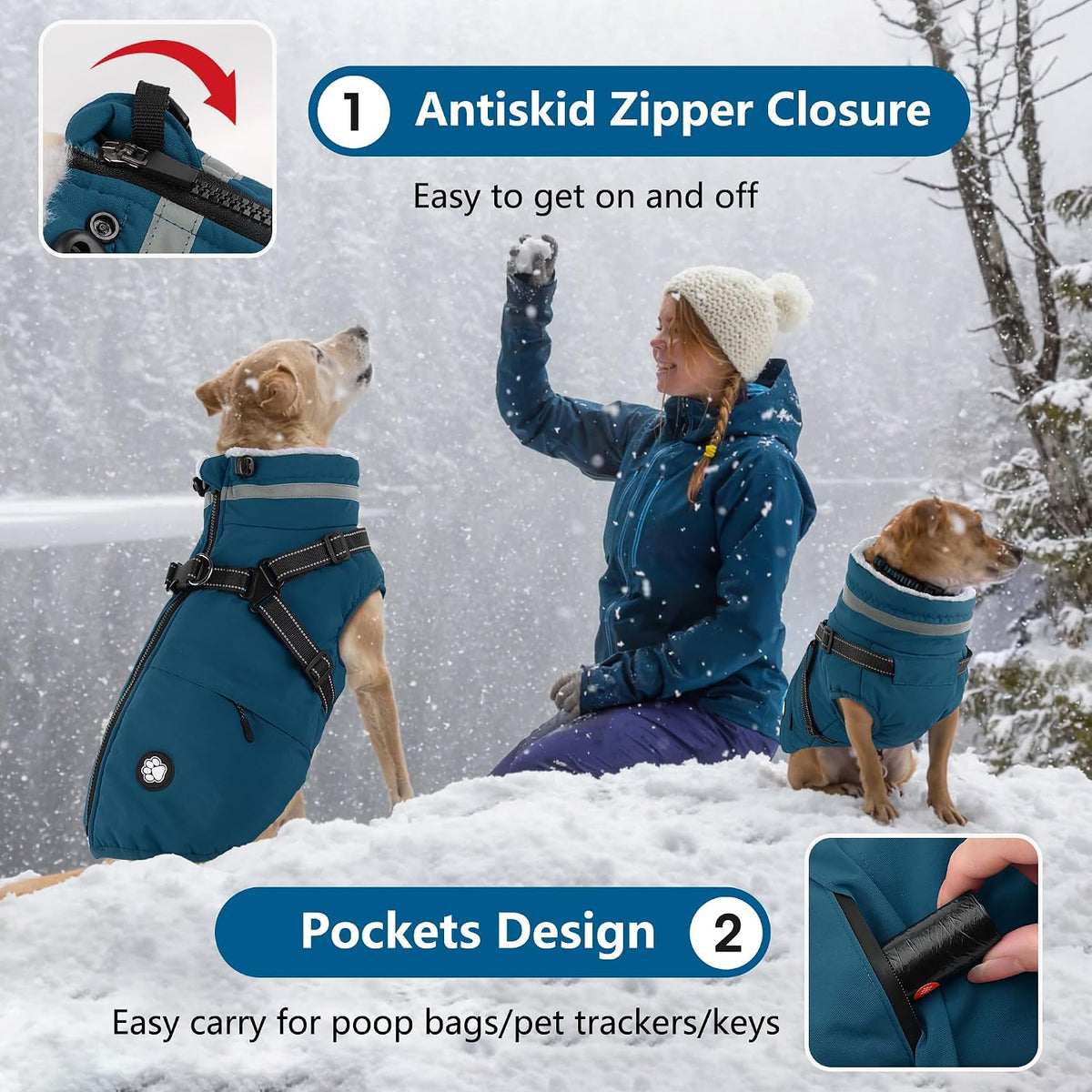 Dogcheer Dog Winter Coat with Harness - Navy Blue / XXX-Large(Chest:42.9", Back:26.7" Neck:26.7") - image 4
