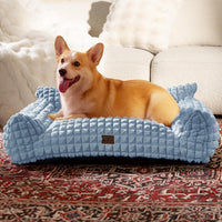 Cat Couch Bed with Fluffy Faux Rabbit Fur for Indoor Cats - Light Blue / Large: 36"L x 27"W x 10"Th