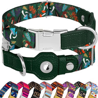 AirTag Dog Collar for Small Medium Large Breed - Adjustable Cute Pattern Dog Collar with Airtag Holder - Soft Leather Tracker GPS Apple Air Tag Pet Collars (Medium, 14"-18" Neck Fit, Mushroom)