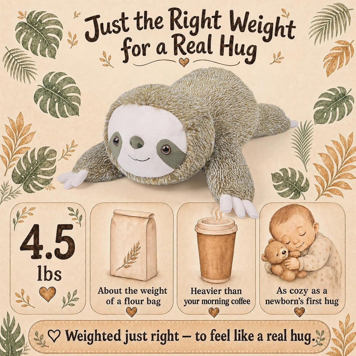 gnomantic Turtle Weighted Stuffed Animals, Plush Pillow for Kids – Fun for Kids & Family - Green Sloth / Medium / Sloth - image 3