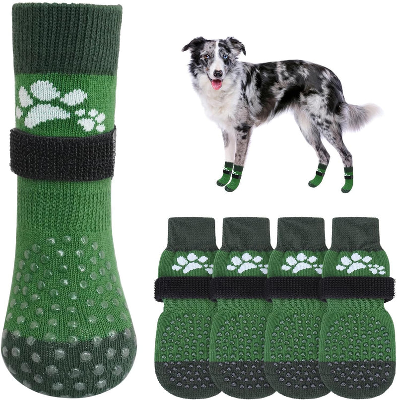 Anti Slip Dog Sock to Prevent Licking Paws for Hardwood Floors - Two Paws(Pack of 6)-Green / M