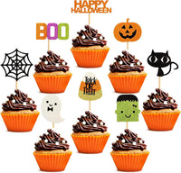 Giga Gud 32 glitter Halloween Ghost Boo cupcake toppers, Frankenstein style
