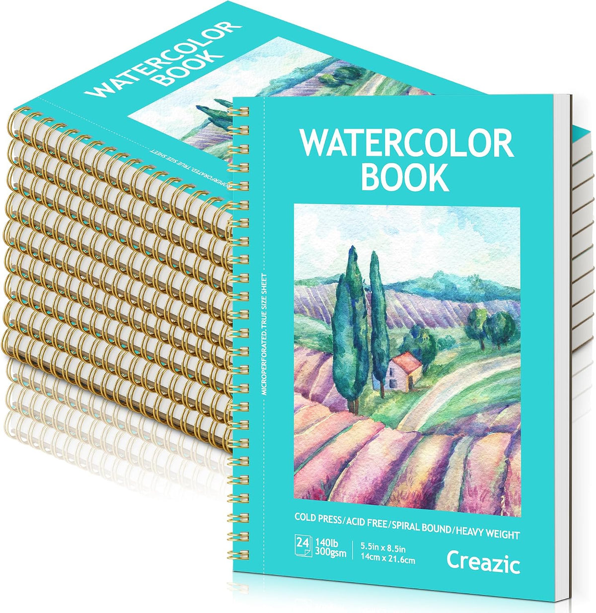 Watercolor Paper Pad, 5.5"x8.5”, Spiral, Bound with Tear - Teal / 5.5" x 8.5" Spiral Bound (pack of 10)