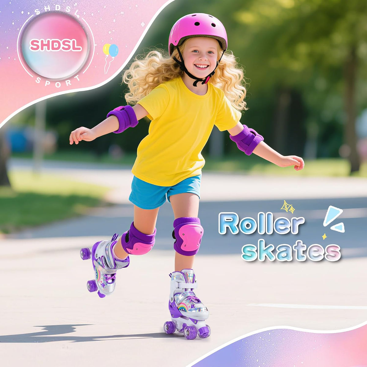 SHDSL pink rainbow light up adjustable roller skates for girls - view 23