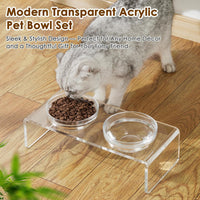 Acrylic Elevated Dog Cat Bowls Pet Feeder Double Bowl Raised Stand - Small: 3.75'' Height, 13.7 oz Glass Bowl - image 2
