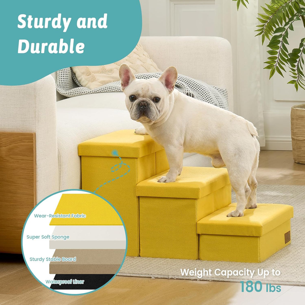 COZY KISS Dog Stairs with Storage, 16.7" H Wider Dog Steps - Yellow / 3 / 28.5x17x16.7 inch - image 3