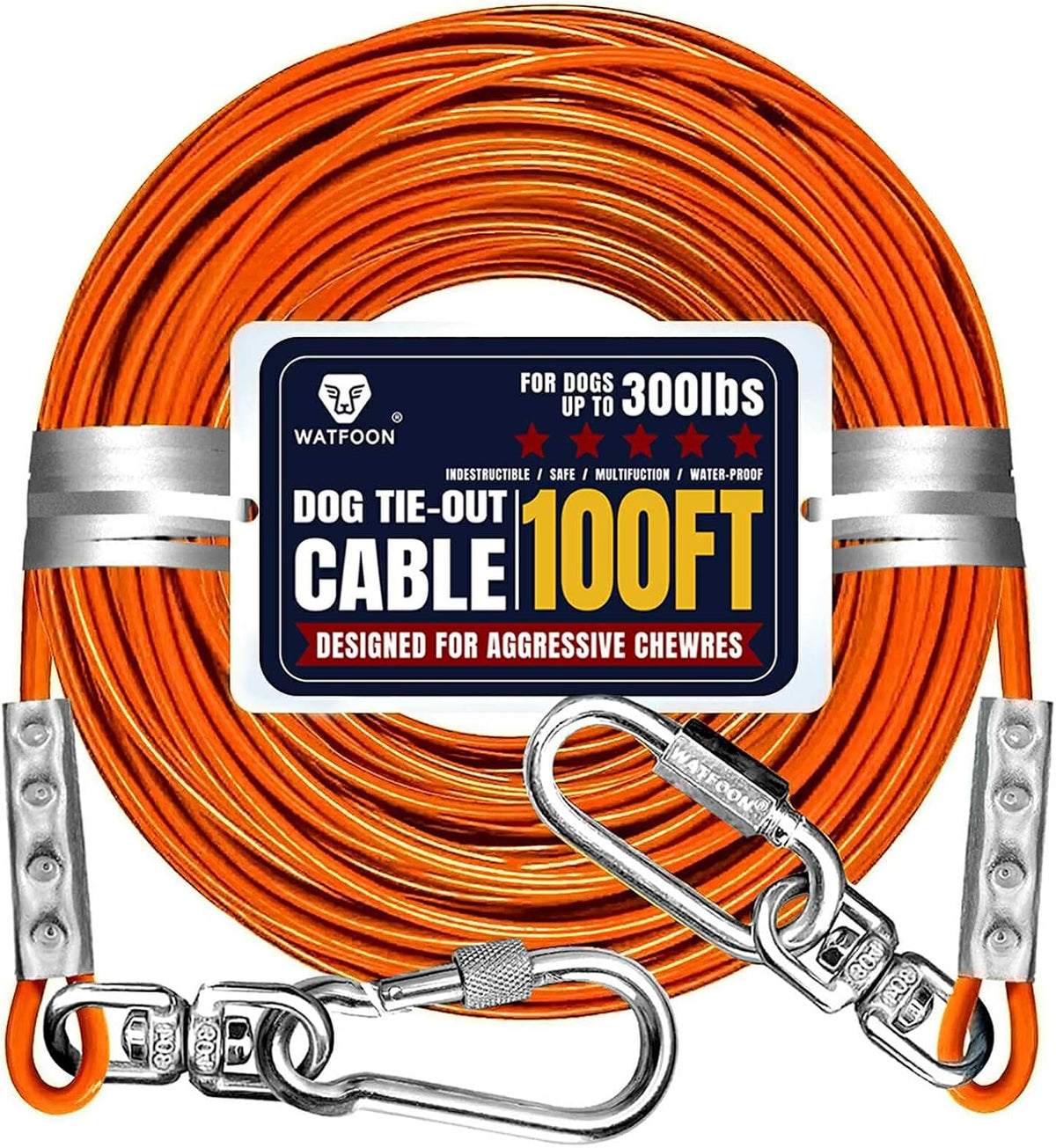 Tie Out Cable for Dogs Up to 300lbs - 100 ft / Orange