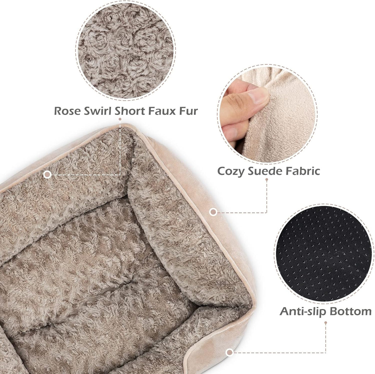 Rectangle Washable Orthopedic Dog Bed for Small - M(25"x 21"x 8") / Beige - image 2