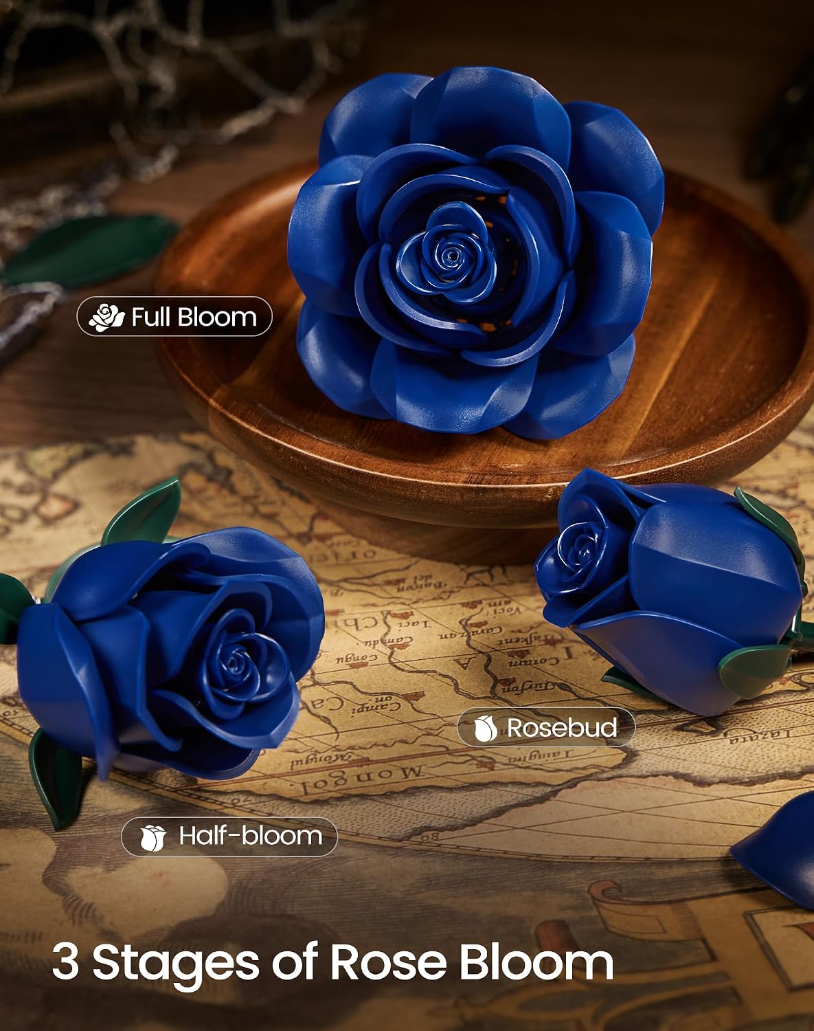 iATOM Black Roses Flower Building Set 3Pack Basket Stuffers Gift - Blue - image 3