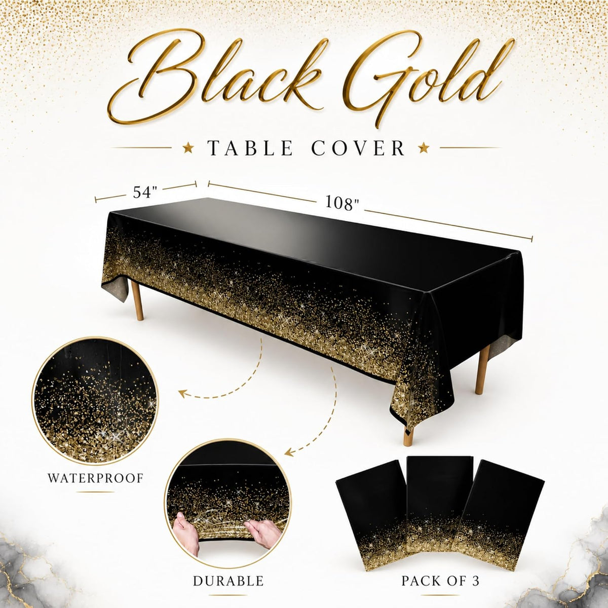 Stone Wall Table Covers, 54"x108" XL, Medieval Party Decorations - Black Gold (Pack of 3) - image 3