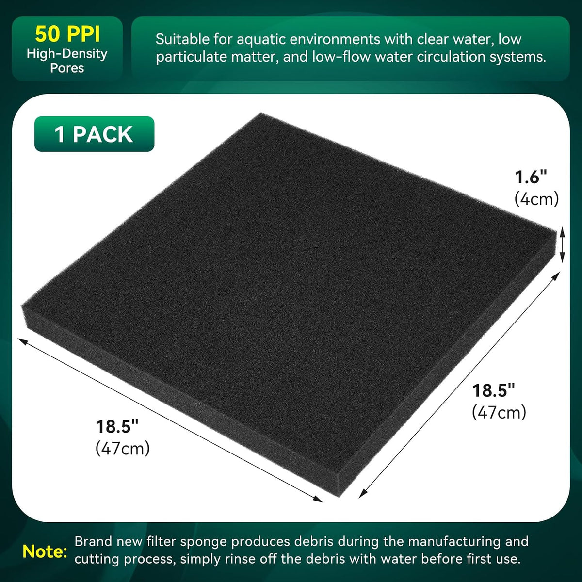 Borlech Aquarium Bio Filter Sponge Pad - 18.5"x18.5"x1.6" (50PPI) 1 PACK - image 2