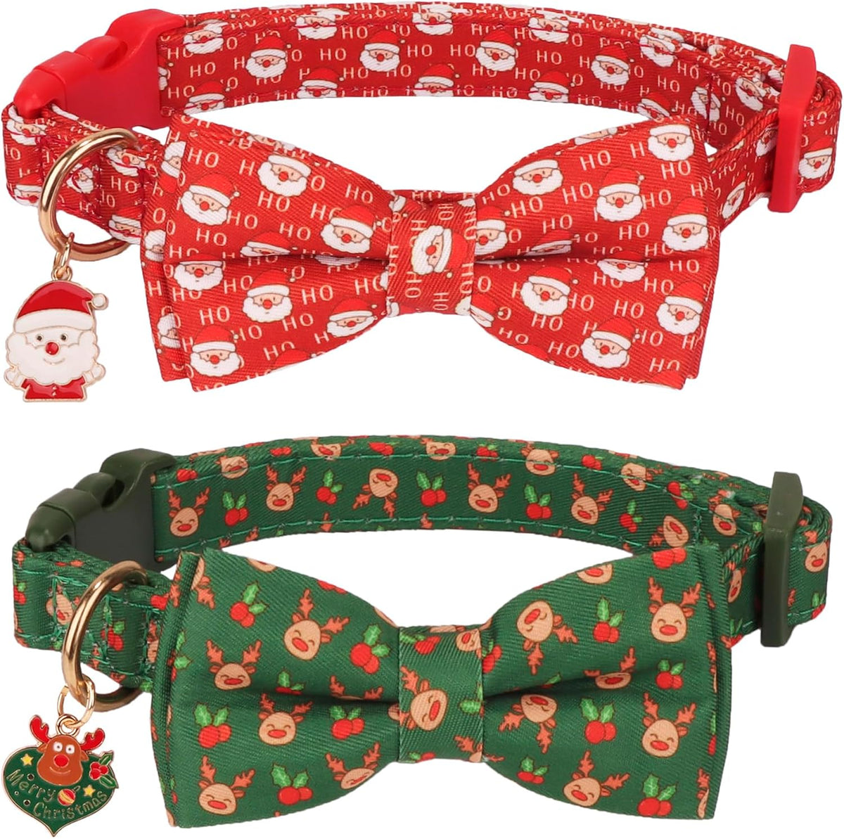 ADOGGYGO Fall Plaid Dog Collar 2 Pack, Thanksgiving Dog Bow Tie - Medium / Xmas