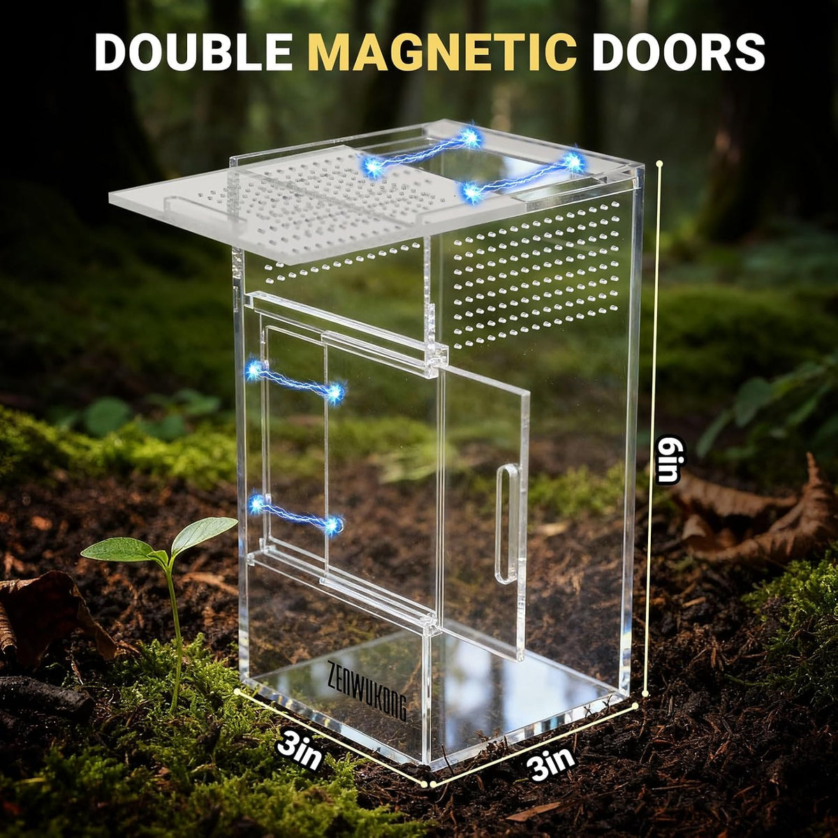 Jumping Spider Enclosure, Acrylic Terrarium Habitat for Spiders - 3x3x6inch - image 3