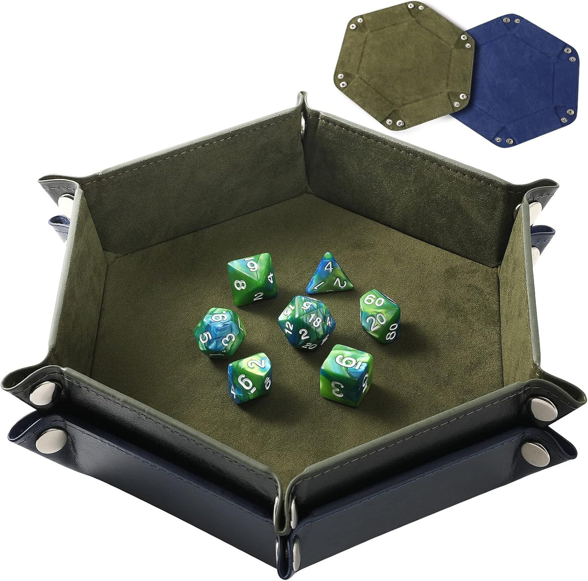 Grajar 2 Pcs Portable Folding Dice Rolling Tray Set for RPG DND Table - Royalblue and Green