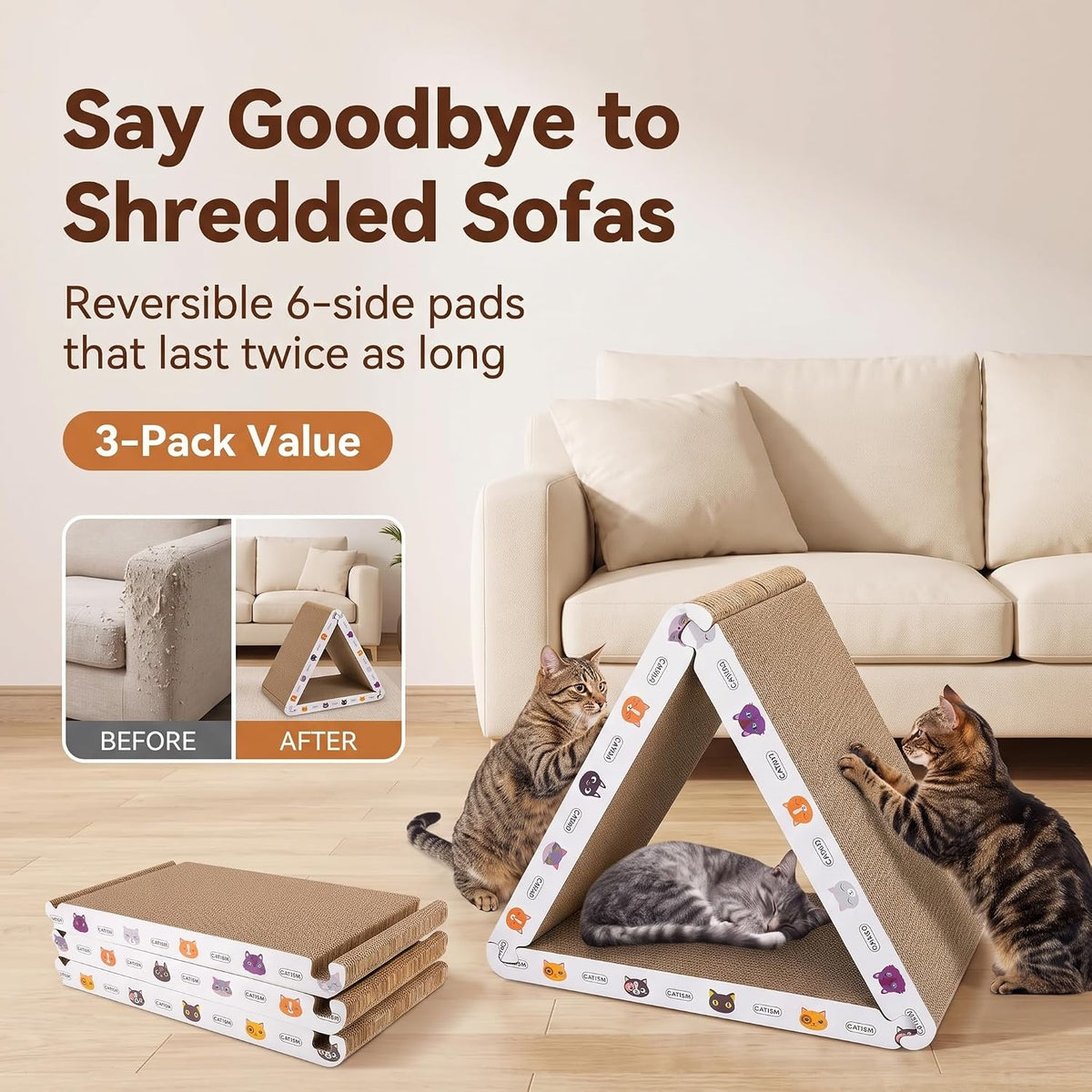 Cat Scratcher Cat Scratching Board, Foldable, Triangle - White - image 2