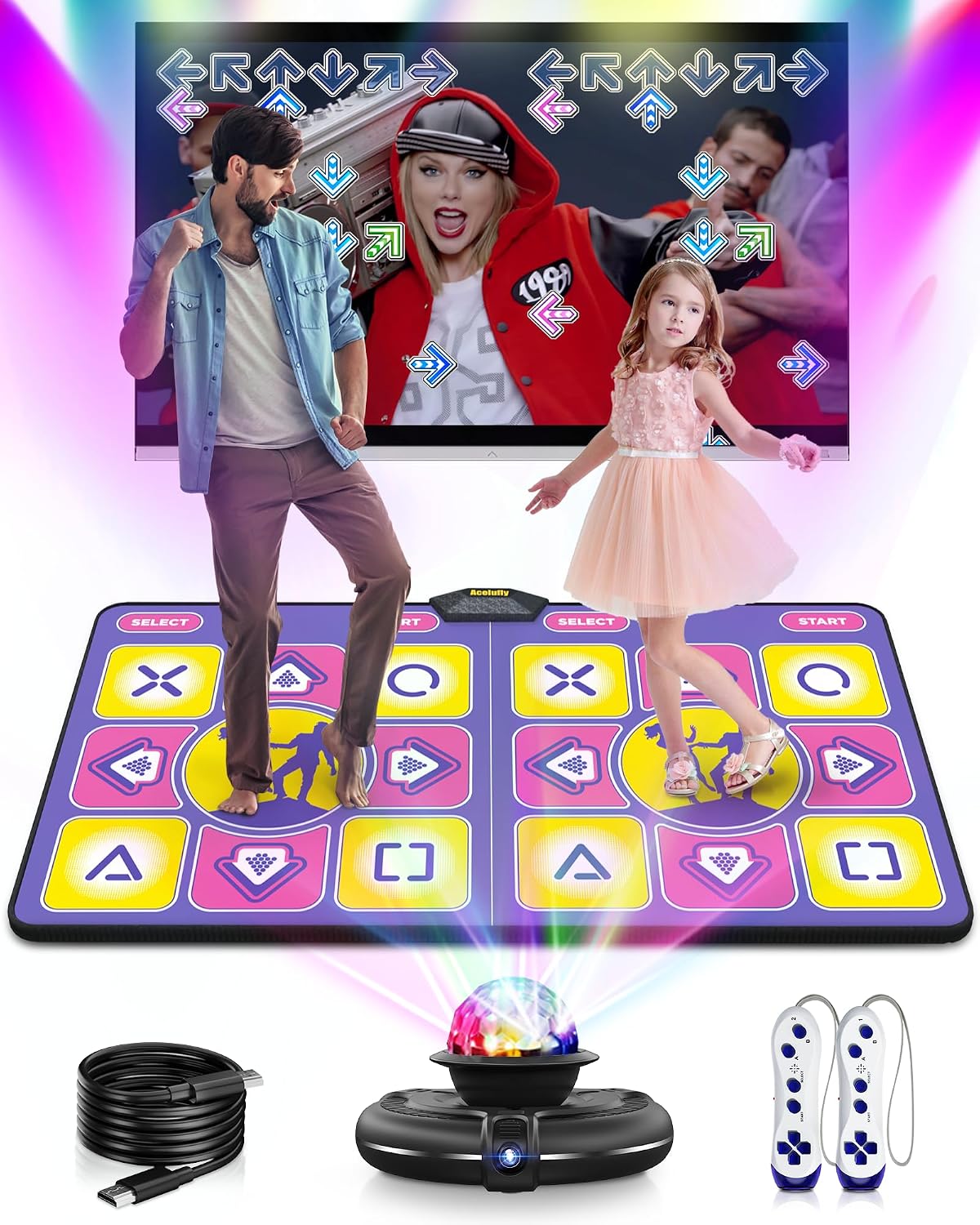 Double Wireless Dance Mat for TV, Family Fun - Purple