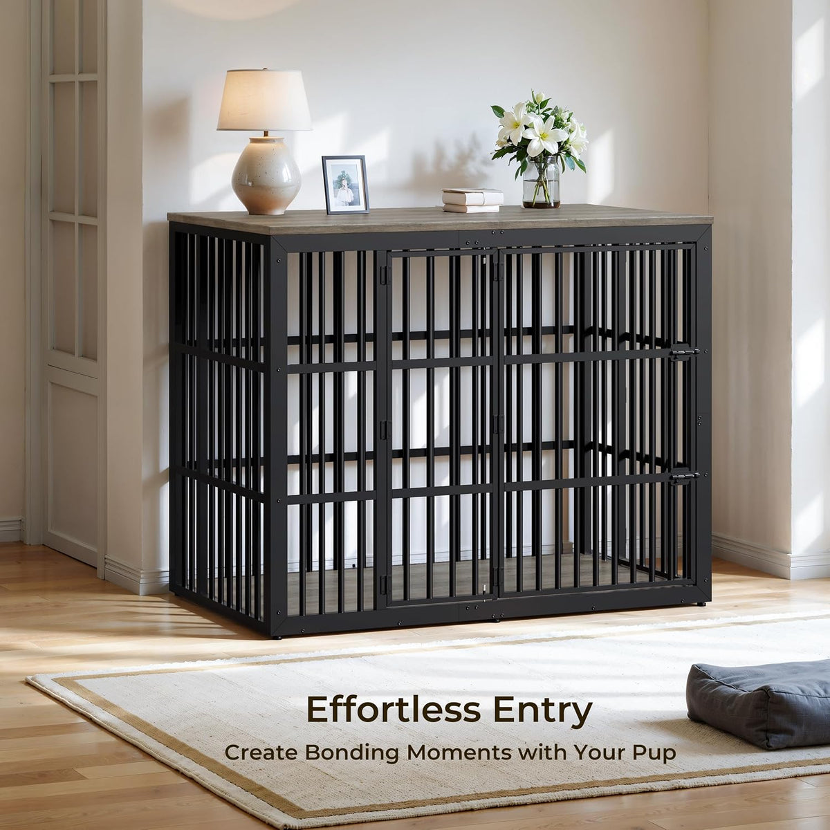 Lyromix 54" Dog Crate Furniture with Foldable Door - Grey / 53.8"L x 31.9"W x 43.6"H - image 3