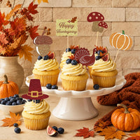 Adecortalk fall cupcake toppers, 48 glitter pumpkin, leaf and turkey picks in 8 designs - view 40